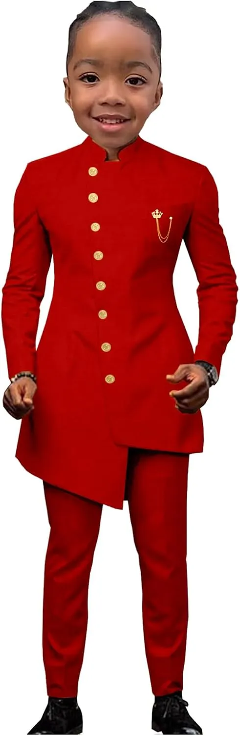 2 Piece African Boys Formal Suits Kids Tuxedo Wedding Dinner Party Performance Jacket Pants for Boys