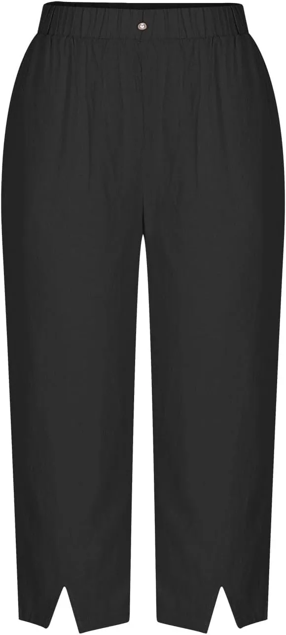 2025 Capri Linen Pants for Women Wide Leg Casual Summer Palazzo Pants High Waisted Beach Trousers with Pockets