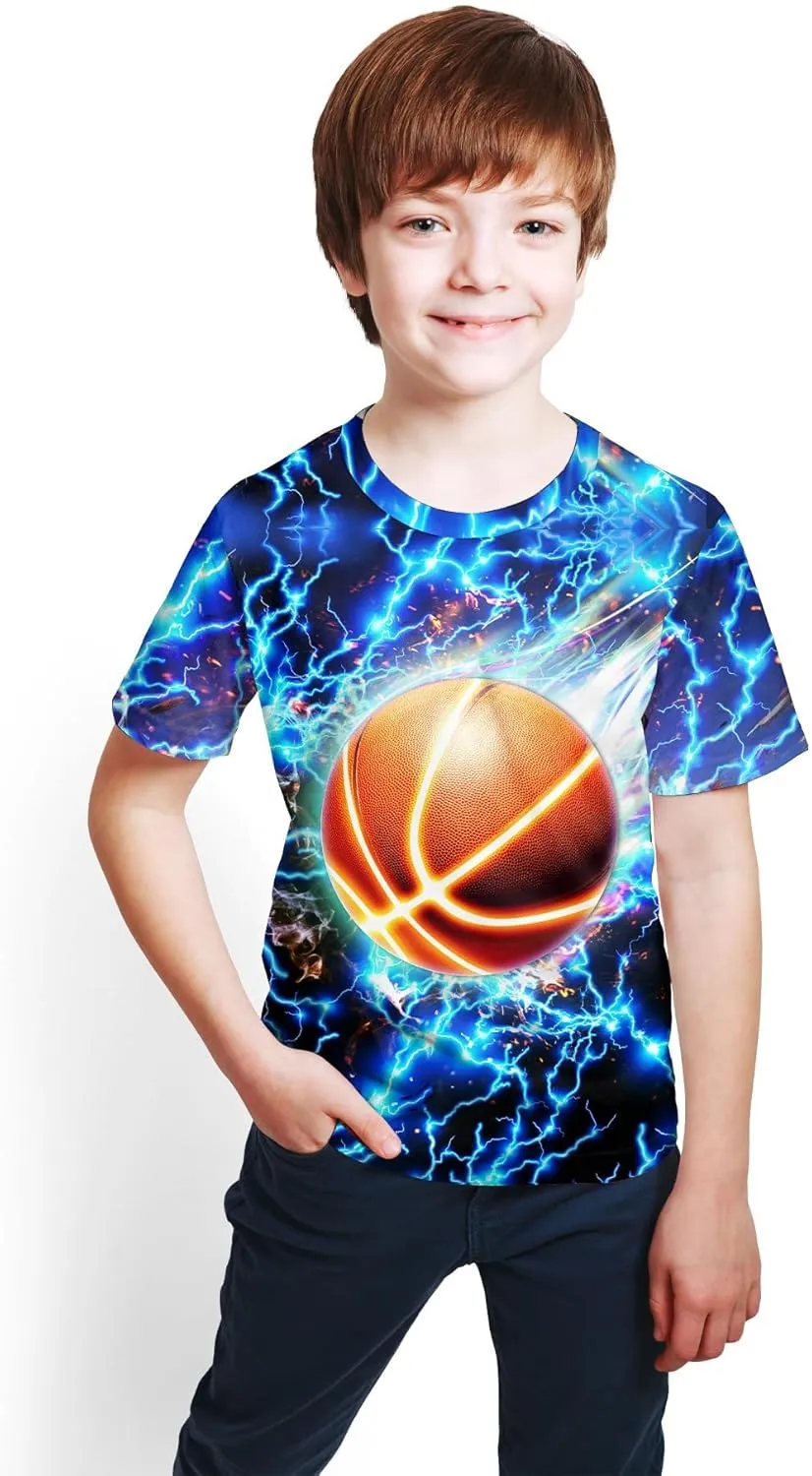 3D Graphic Kids T Shirt, Unisex Creative Print Crewneck Shirts, Boys Girls Short Sleeve Tees for 6-16 Years Teens