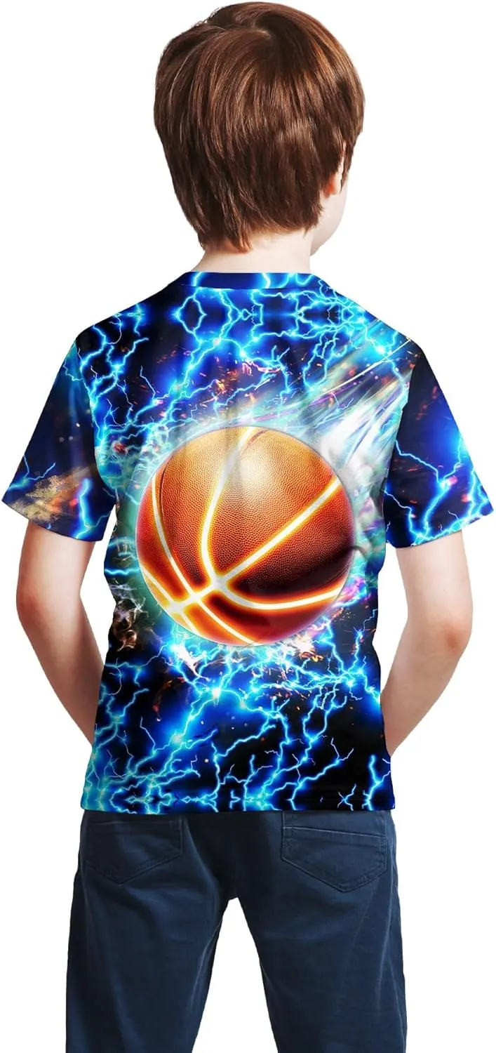 3D Graphic Kids T Shirt, Unisex Creative Print Crewneck Shirts, Boys Girls Short Sleeve Tees for 6-16 Years Teens