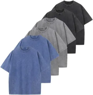5/6 Pack T-Shirts Cotton Washed Vintage Tee Loose Fit Short Sleeve Casual Solid Colors Shirts for Men Women