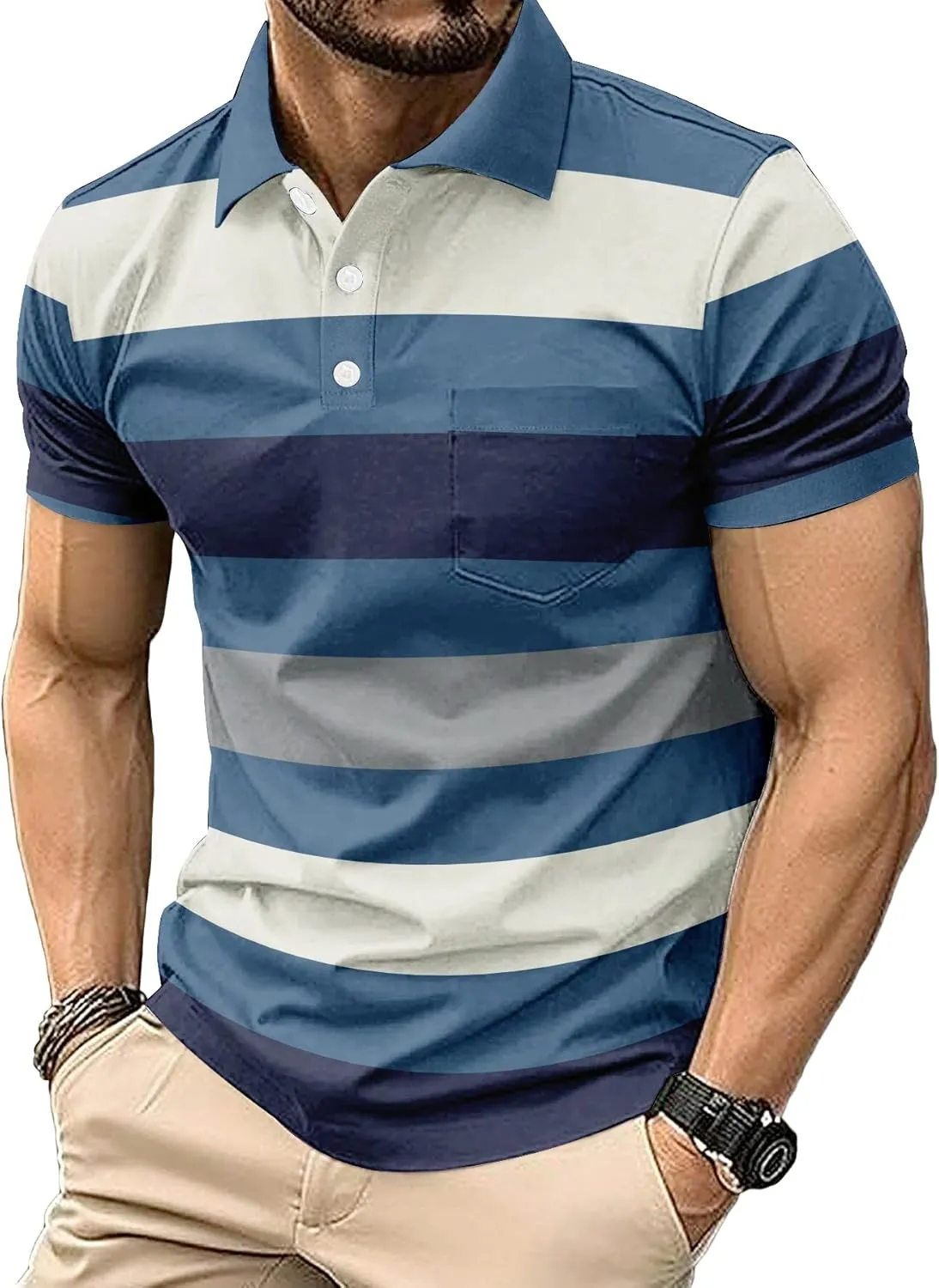 6 Pack Mens Polo Shirt Short Sleeve Sports Golf Tennis T-Shirt Moisture-Wicking Summer Shirts for Work Casual Athletic