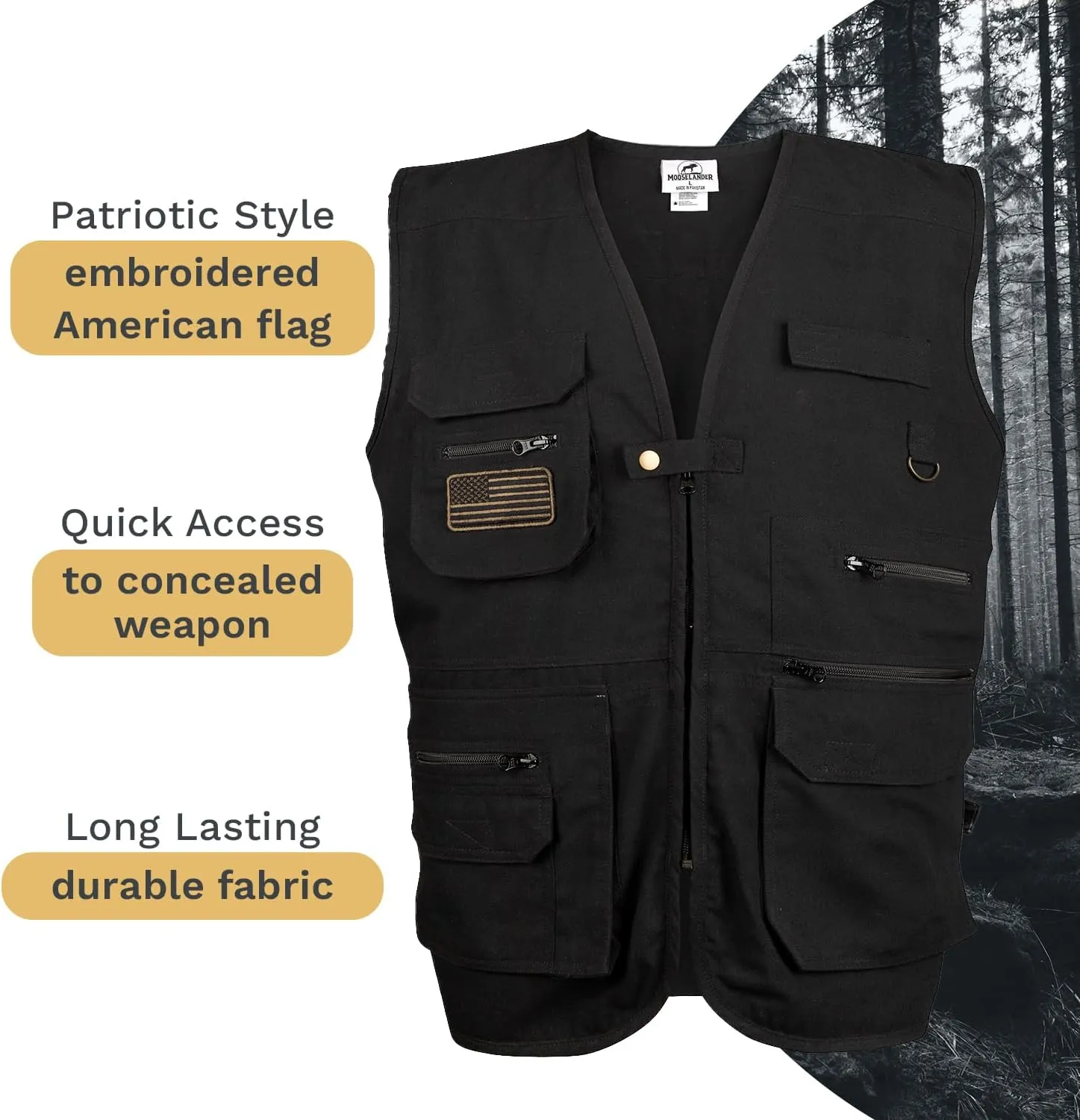 Adult Conceal & Carry Tactical Vest, Strong & Durable V-Neck Vest