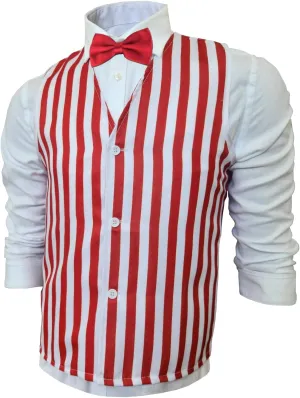 Adults Red & White Striped Costume Vest - Barbershop Quartet Bartender Tapper