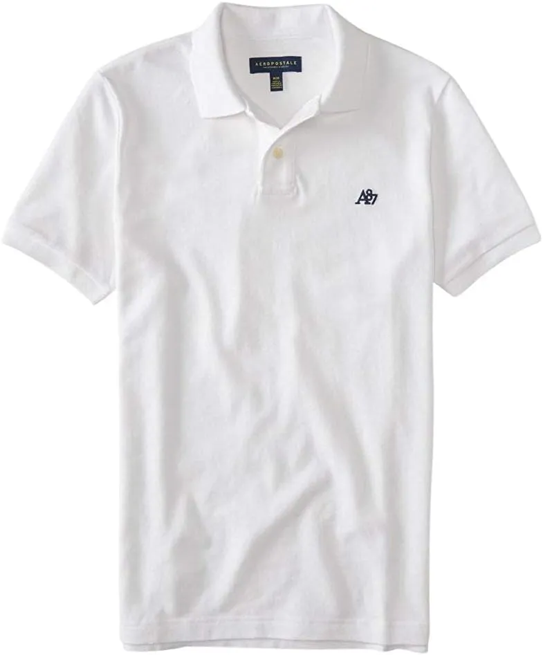 AEROPOSTALE Men's Solid Uniform Logo Rugby Polo Shirt