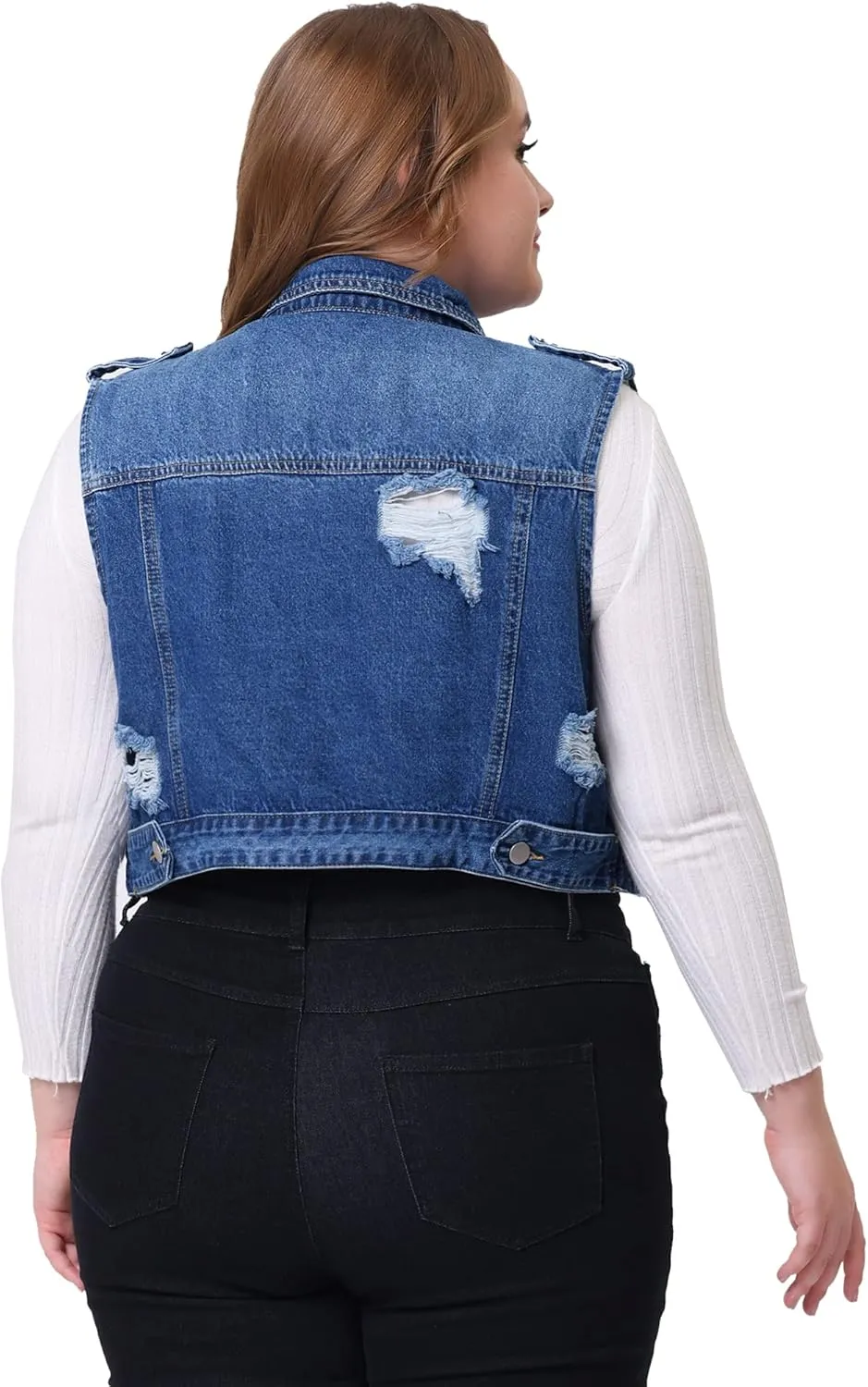 Agnes Orinda Plus Size Denim Vest for Women Sleeveless Button Jean Crop Denim Jacket Vest