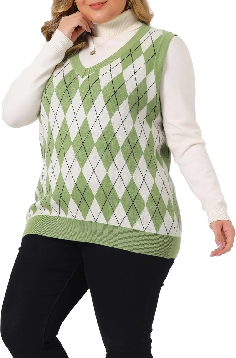 Agnes Orinda Plus Size Sweater Vest for Women Plaid Cable Knit Sleeveless Pullover Crop Top Sweater Vests