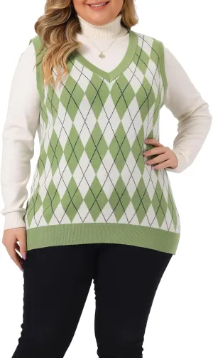 Agnes Orinda Plus Size Sweater Vest for Women Plaid Cable Knit Sleeveless Pullover Crop Top Sweater Vests