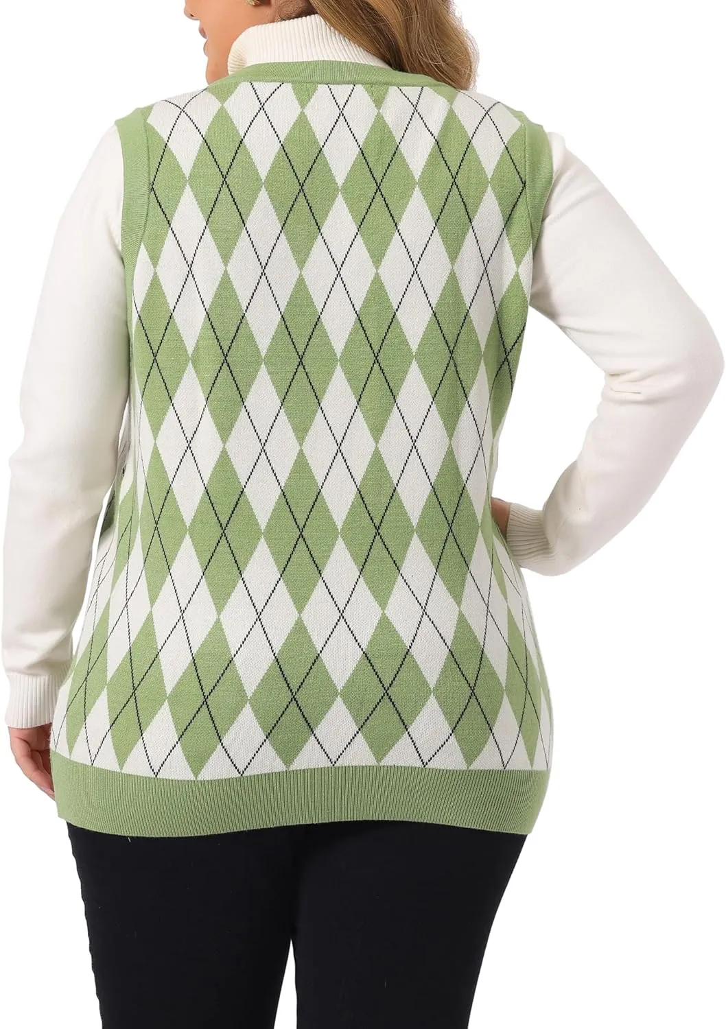 Agnes Orinda Plus Size Sweater Vest for Women Plaid Cable Knit Sleeveless Pullover Crop Top Sweater Vests