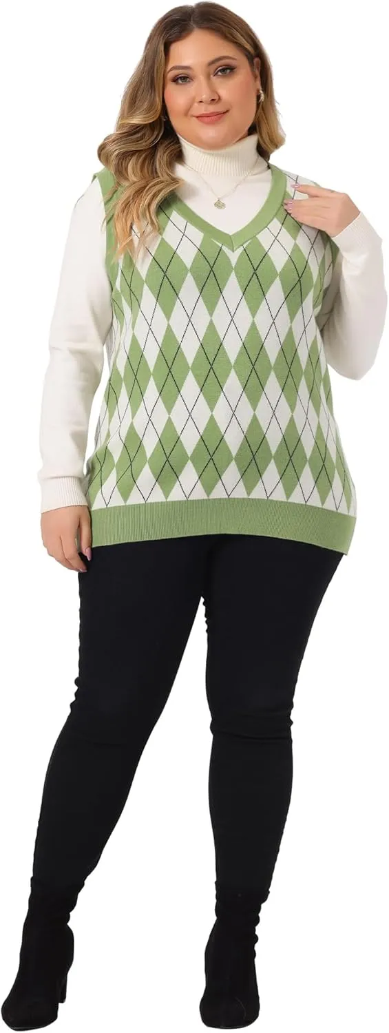 Agnes Orinda Plus Size Sweater Vest for Women Plaid Cable Knit Sleeveless Pullover Crop Top Sweater Vests