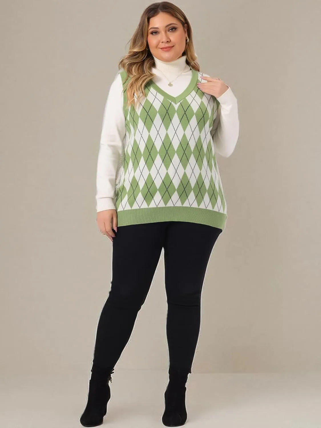 Agnes Orinda Plus Size Sweater Vest for Women Plaid Cable Knit Sleeveless Pullover Crop Top Sweater Vests