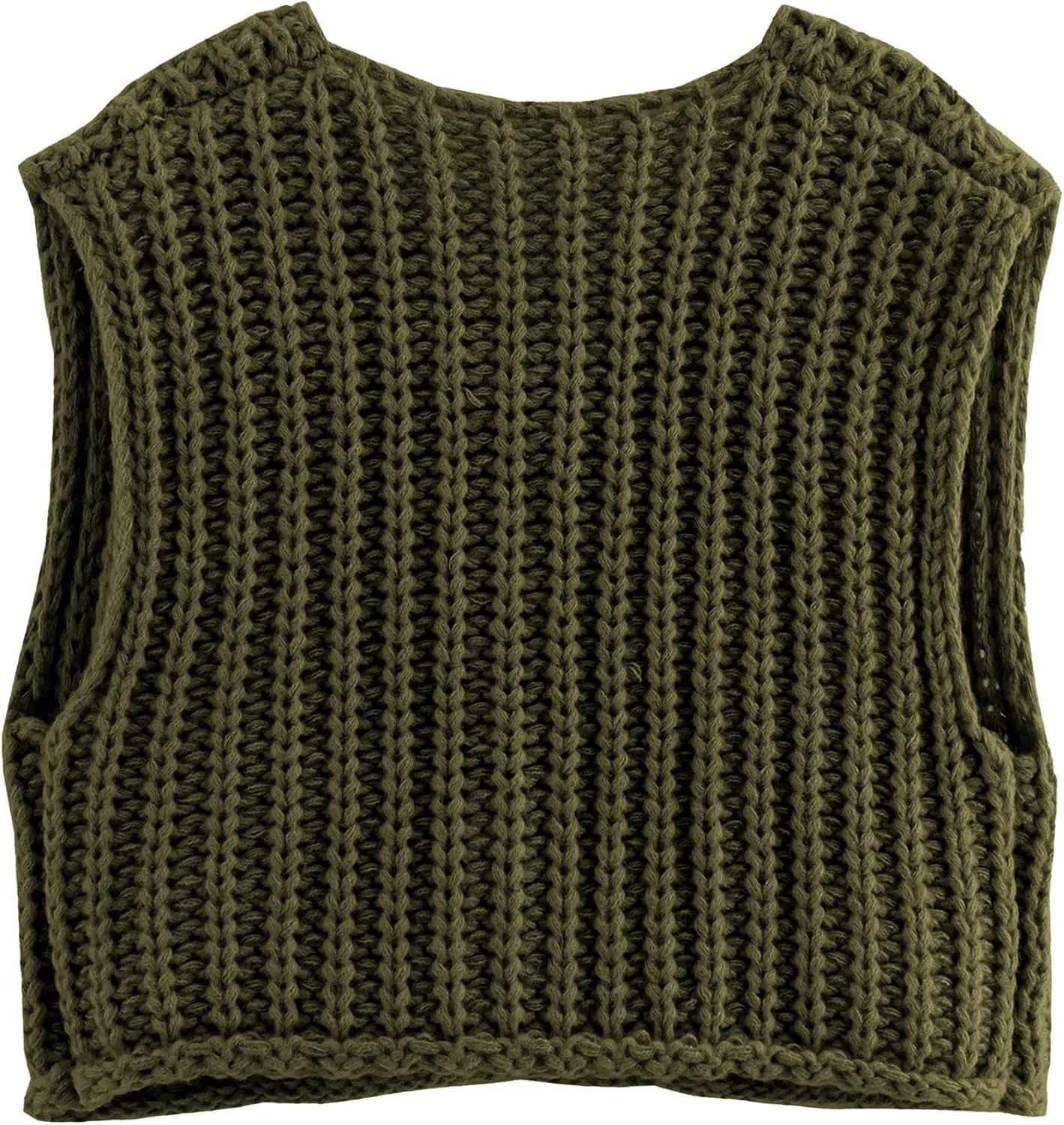 Ainangua Sleeveless Cropped Cardigan for Women Casual Chunky Knit Tank Tops Button Down Open Front Sweater Vest with Pockets