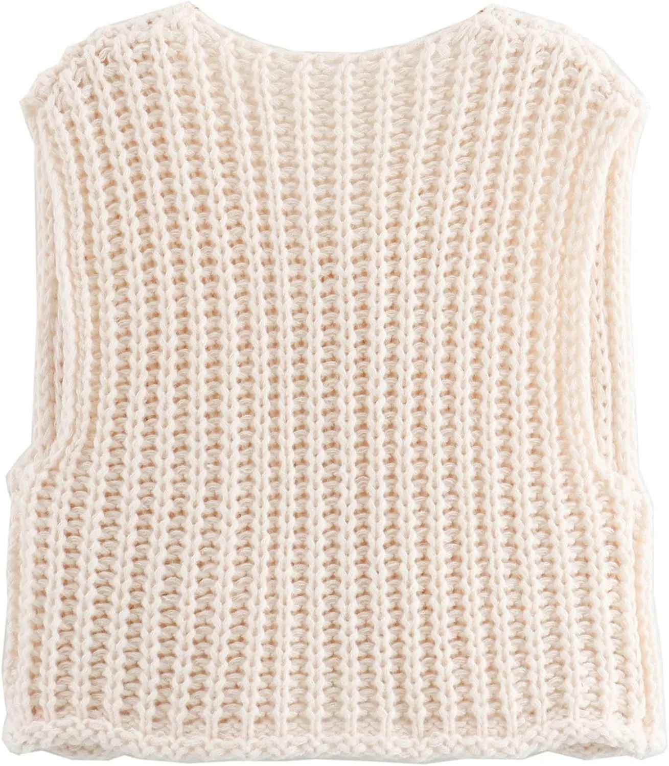 Ainangua Sleeveless Cropped Cardigan for Women Casual Chunky Knit Tank Tops Button Down Open Front Sweater Vest with Pockets