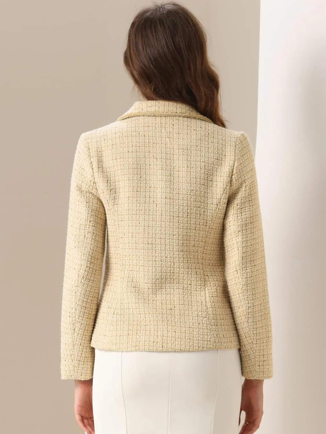 Allegra K Tweed Blazer for Women's Notch Lapel Long Sleeve 2024 Fall Elegant Business Casual Jacket