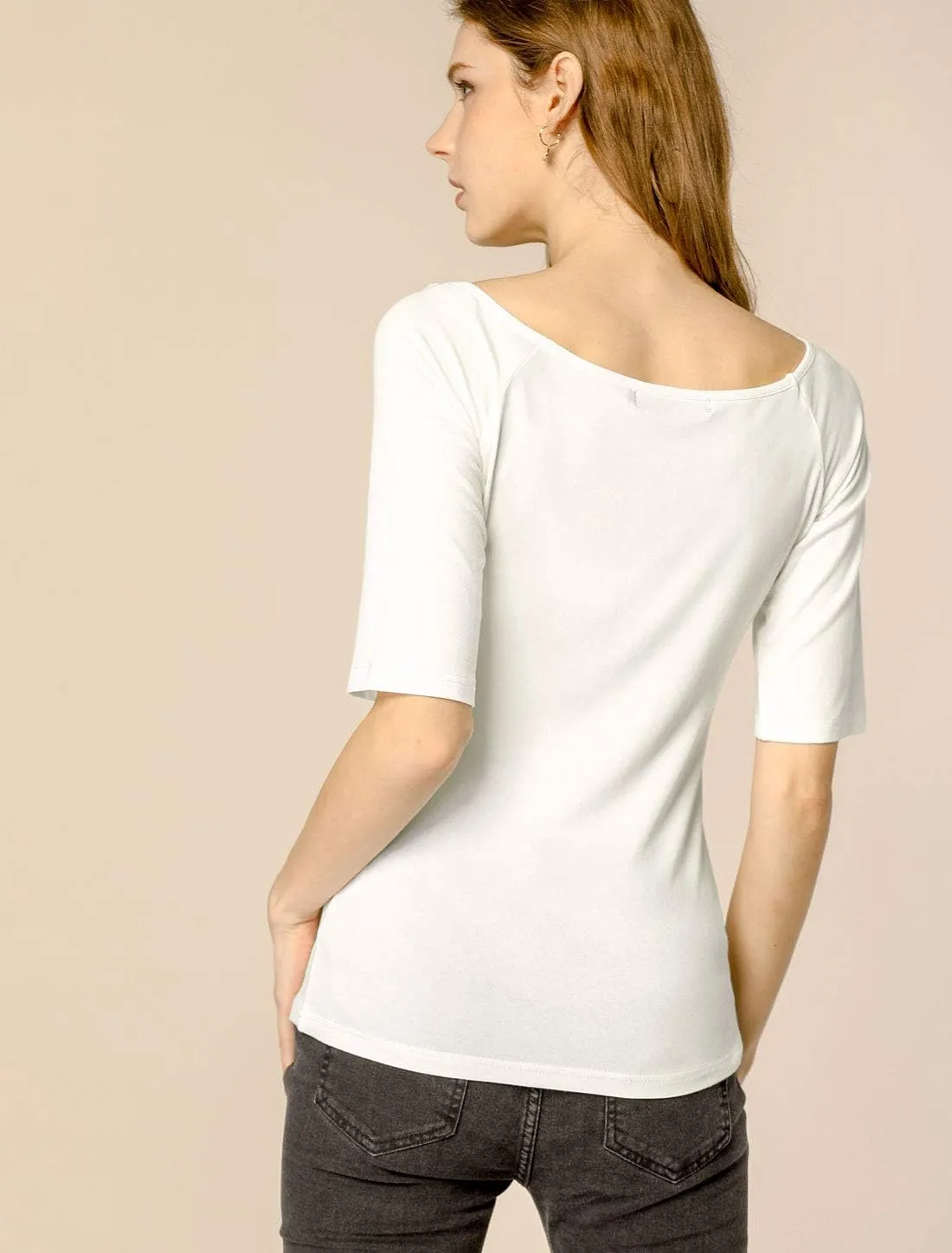 Allegra K Women's Half Sleeves Scoop Neck Fitted Layering Top Soft T-Shirt