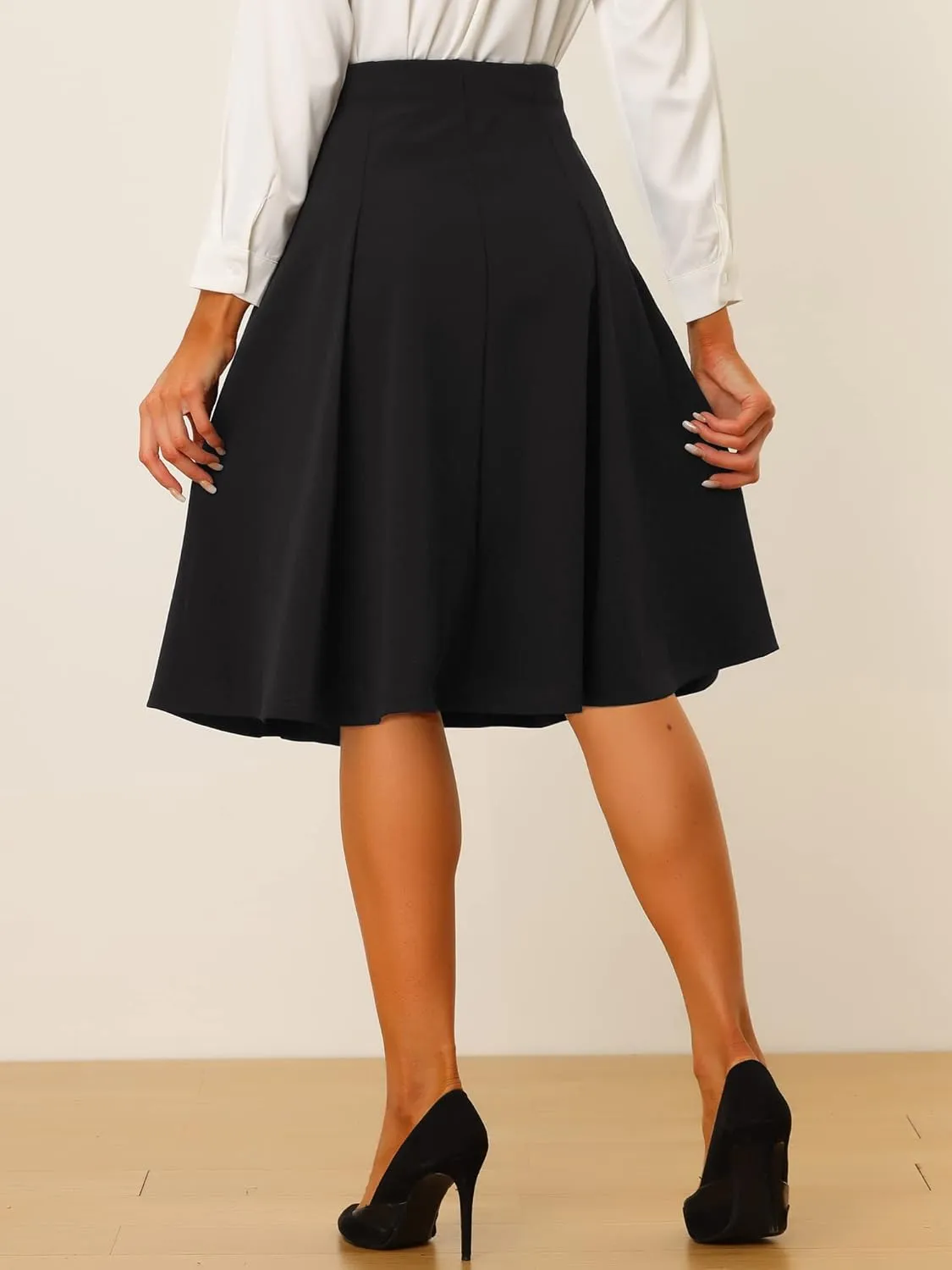 Allegra K Women's High Waist Work Office Vintage Pleated Flared Teacher Midi Skirt