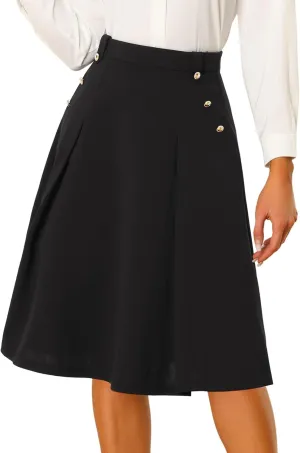 Allegra K Women's High Waist Work Office Vintage Pleated Flared Teacher Midi Skirt