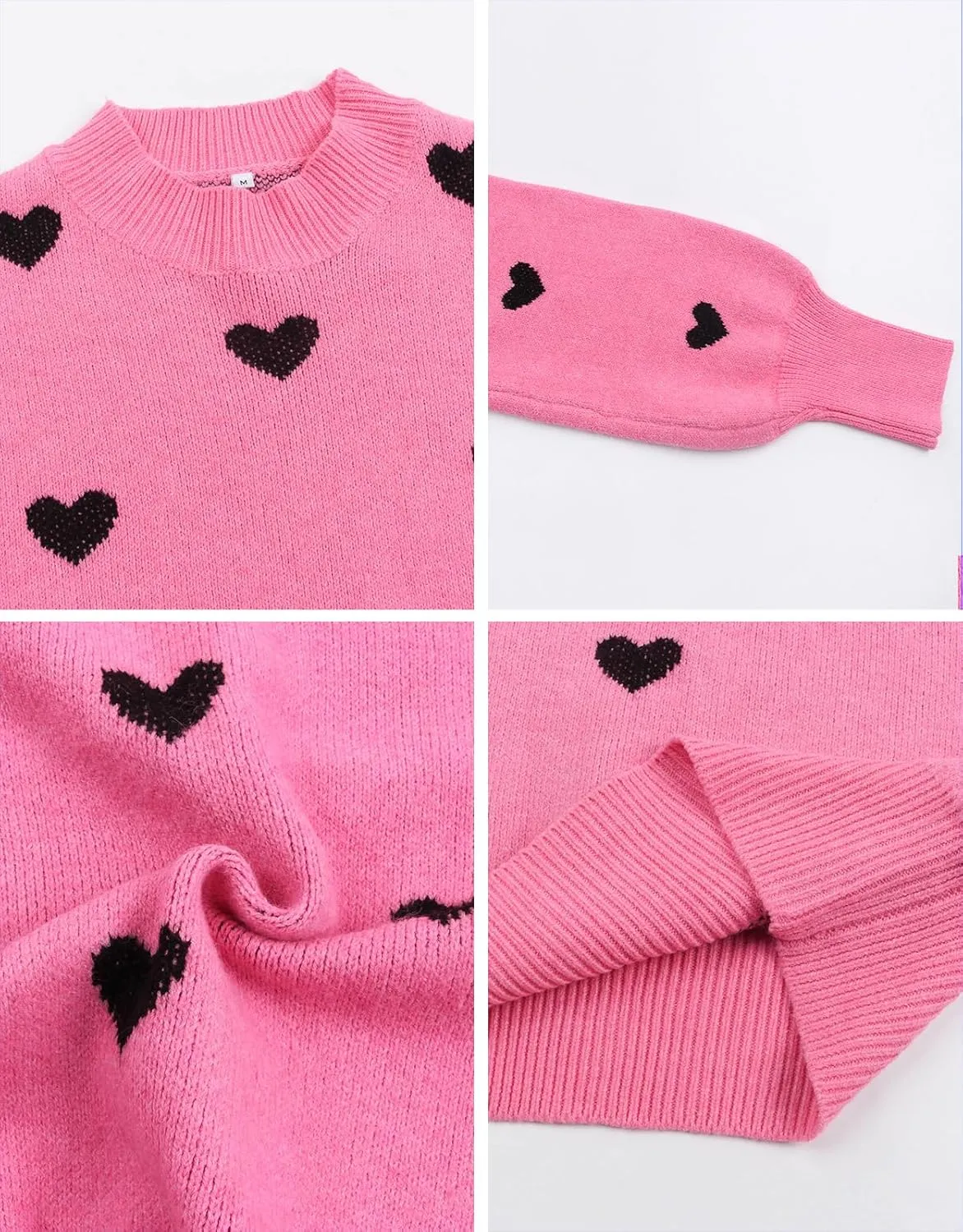 Alsol Lamesa Women's 2025 Fall Winter Mock Neck Long Sleeve Striped Color Block Cute Heart Ribbed Knit Pullover Sweaters