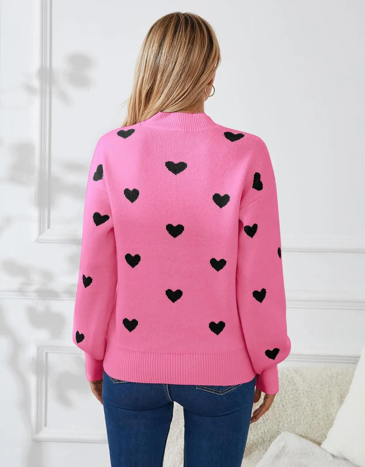 Alsol Lamesa Women's 2025 Fall Winter Mock Neck Long Sleeve Striped Color Block Cute Heart Ribbed Knit Pullover Sweaters