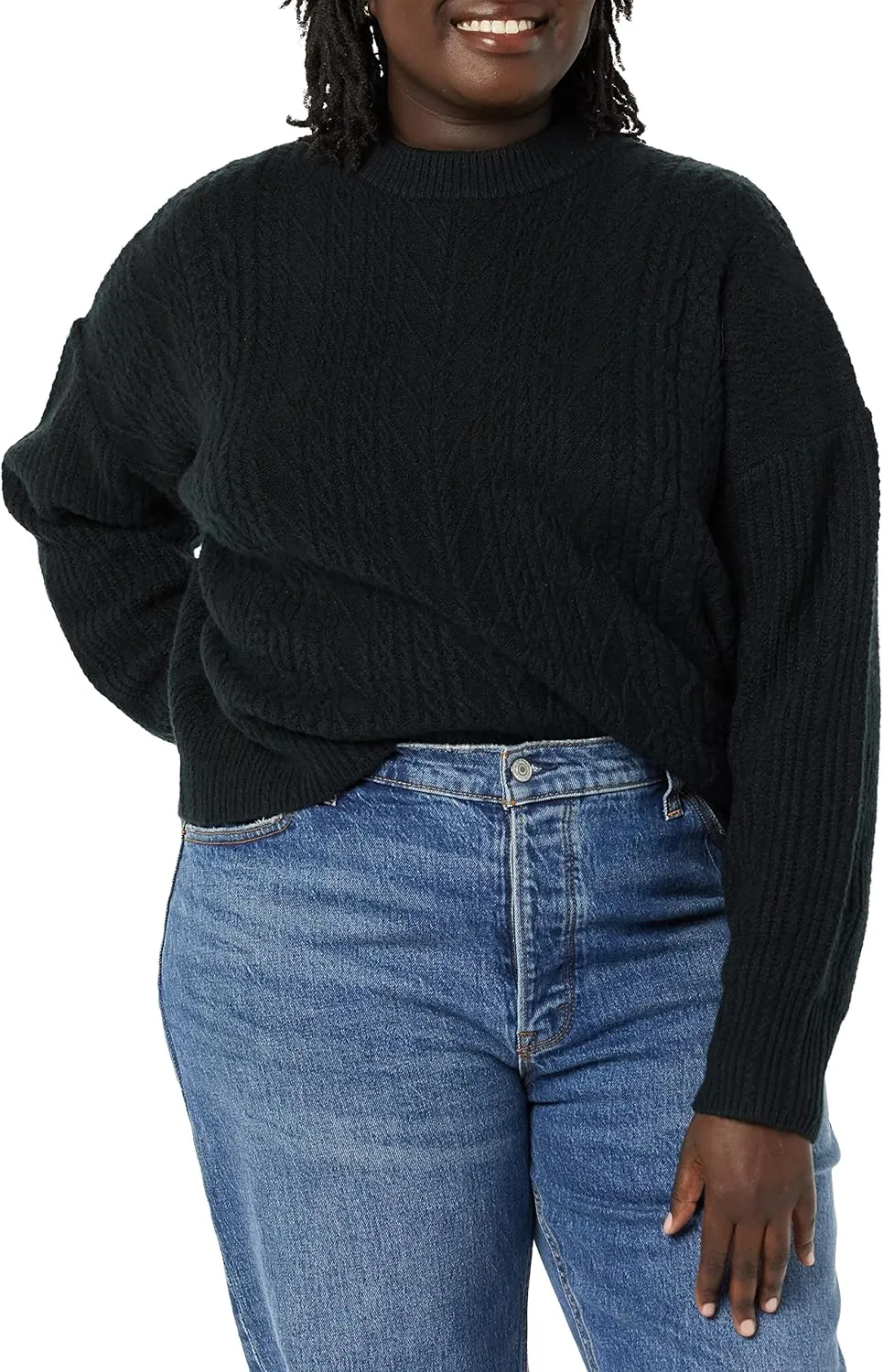 Amazon Essentials Women's Cable Knit Sweater, Soft-Touch Modern Crewneck, Plus Size Available