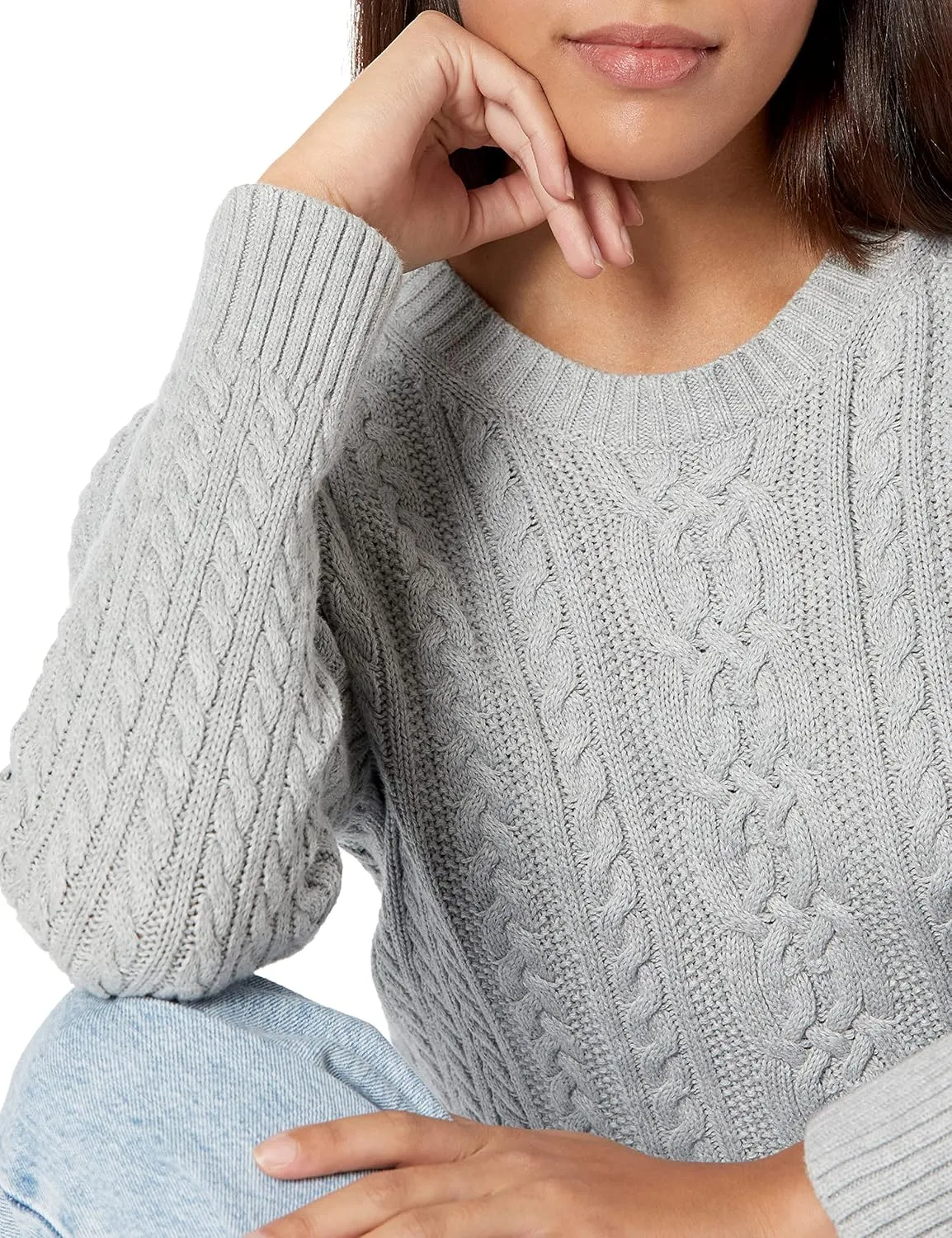 Amazon Essentials Women's Fisherman Cable Long-Sleeve Crewneck Sweater (Available in Plus Size)