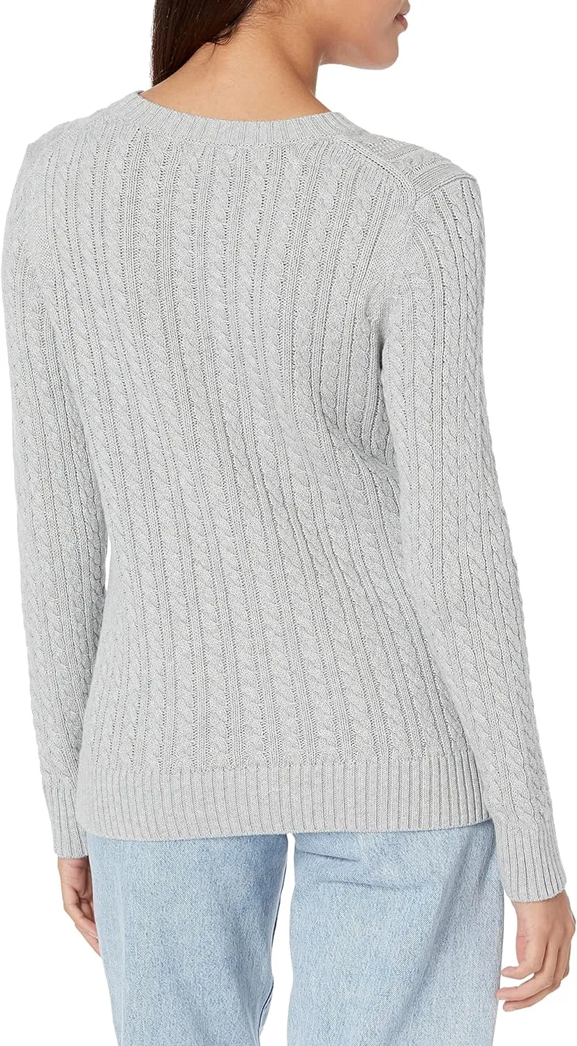 Amazon Essentials Women's Fisherman Cable Long-Sleeve Crewneck Sweater (Available in Plus Size)