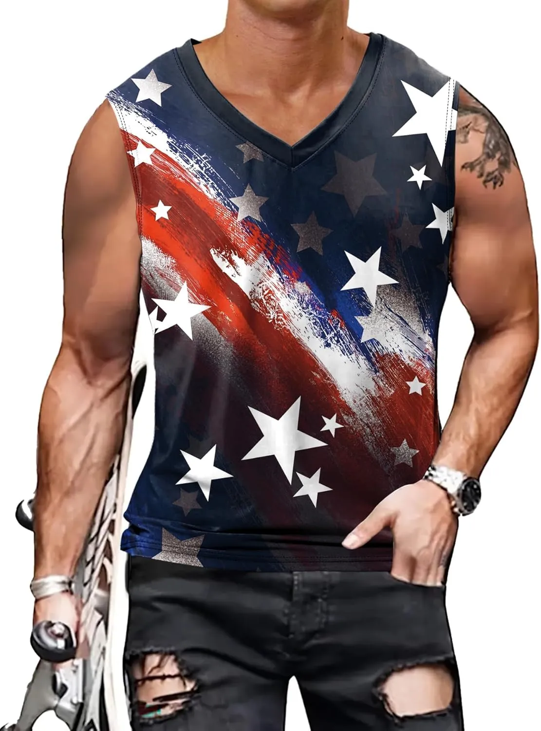 American Flag Patriotic Print Men Muscle Tank Tops Sleeveless Tee Shirts Independence Day July 4th Top