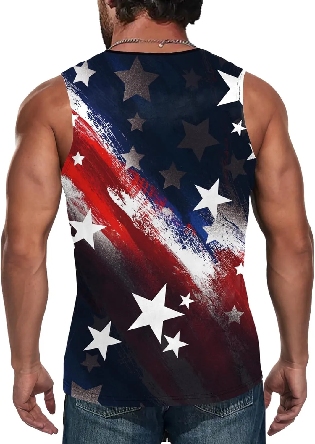 American Flag Patriotic Print Men Muscle Tank Tops Sleeveless Tee Shirts Independence Day July 4th Top