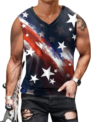 American Flag Patriotic Print Men Muscle Tank Tops Sleeveless Tee Shirts Independence Day July 4th Top