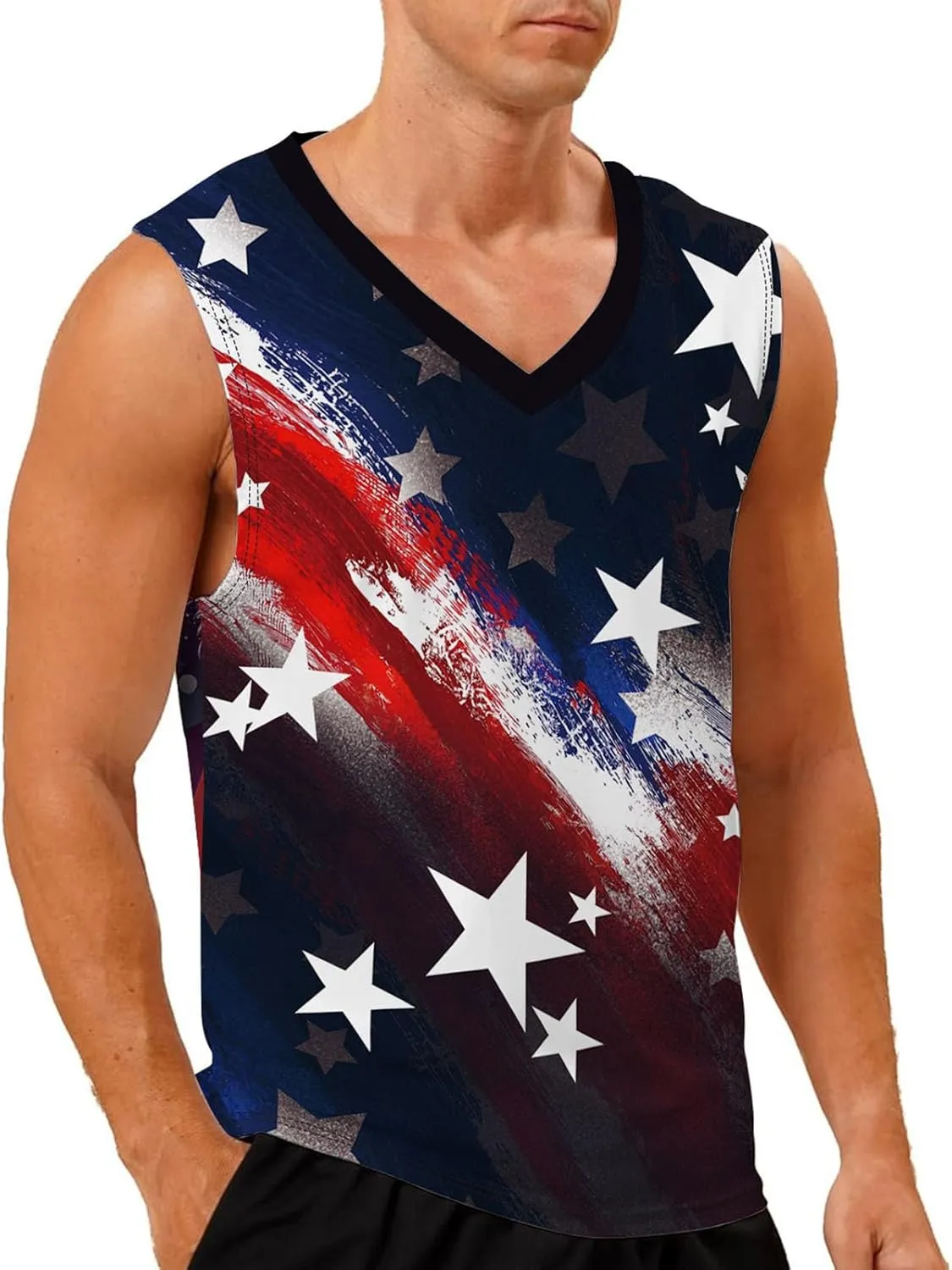 American Flag Patriotic Print Men Muscle Tank Tops Sleeveless Tee Shirts Independence Day July 4th Top