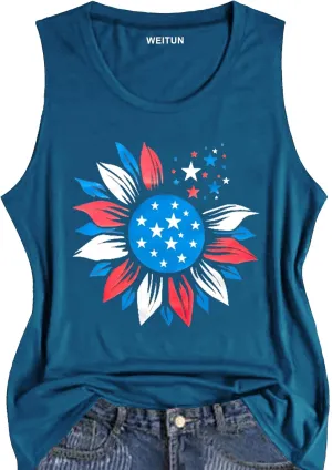 American Flag Tank Tops Women 4th of July Patriotic Shirt USA Flag Stars Stripes Tee
