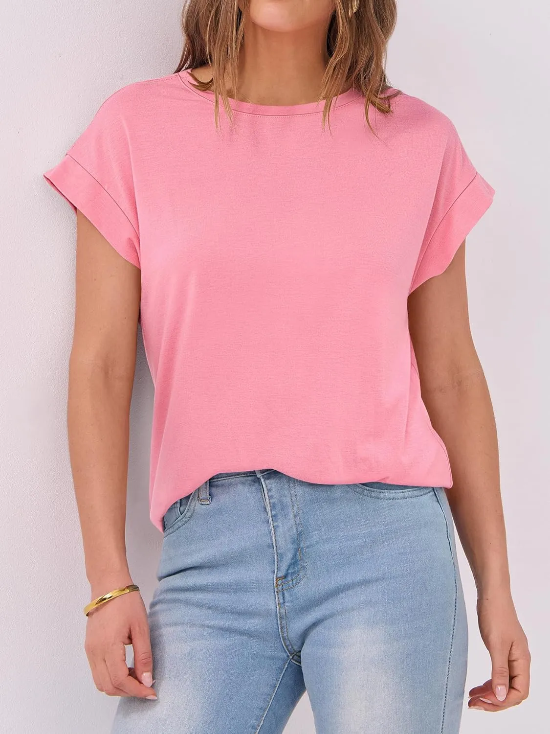 ANRABESS Womens Tops Summer Cap Sleeve Basic Tshirts Loose Fit Business Casual Tee Shirts