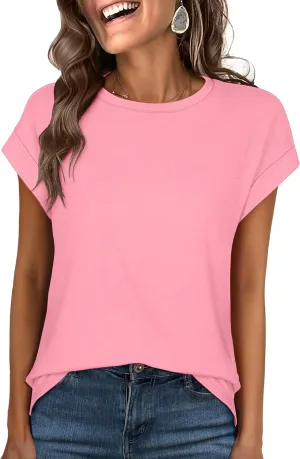 ANRABESS Womens Tops Summer Cap Sleeve Basic Tshirts Loose Fit Business Casual Tee Shirts