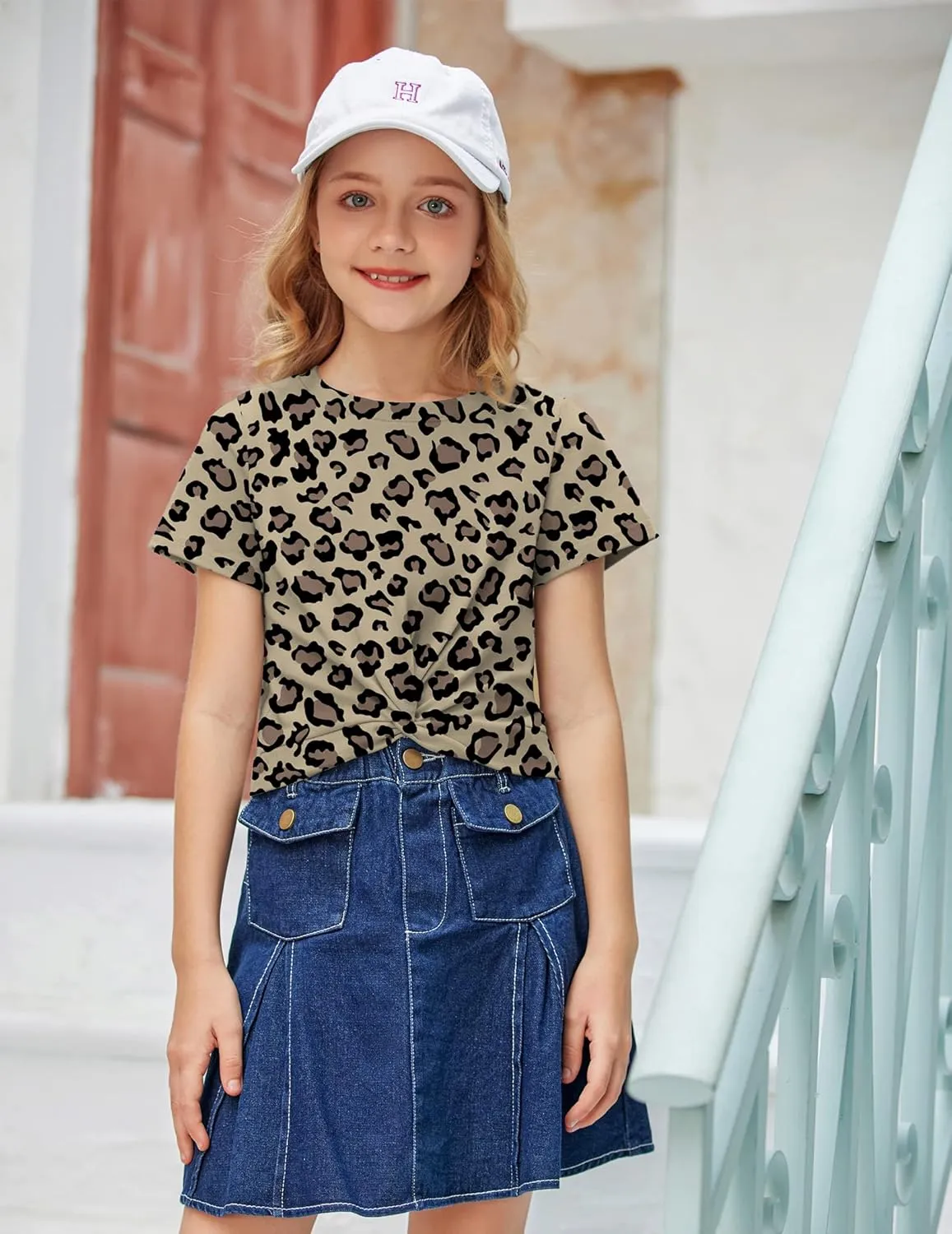 Arshiner Girls Casual Tie Dye Short-Sleeve T-Shirt Cute Print Summer Blouse for Girls Twist Front Tunic Tee Tops