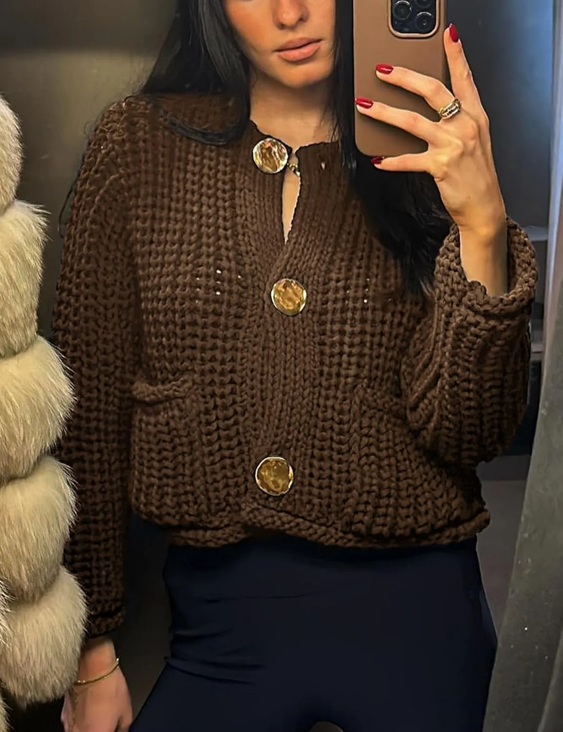 Arssm Womens Cropped Cardigan Sweaters Chunky Open Front Button Down Knit Sweater Long Sleeve Loose Cardigan Outerwear