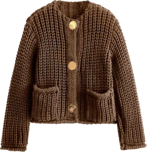 Arssm Womens Cropped Cardigan Sweaters Chunky Open Front Button Down Knit Sweater Long Sleeve Loose Cardigan Outerwear
