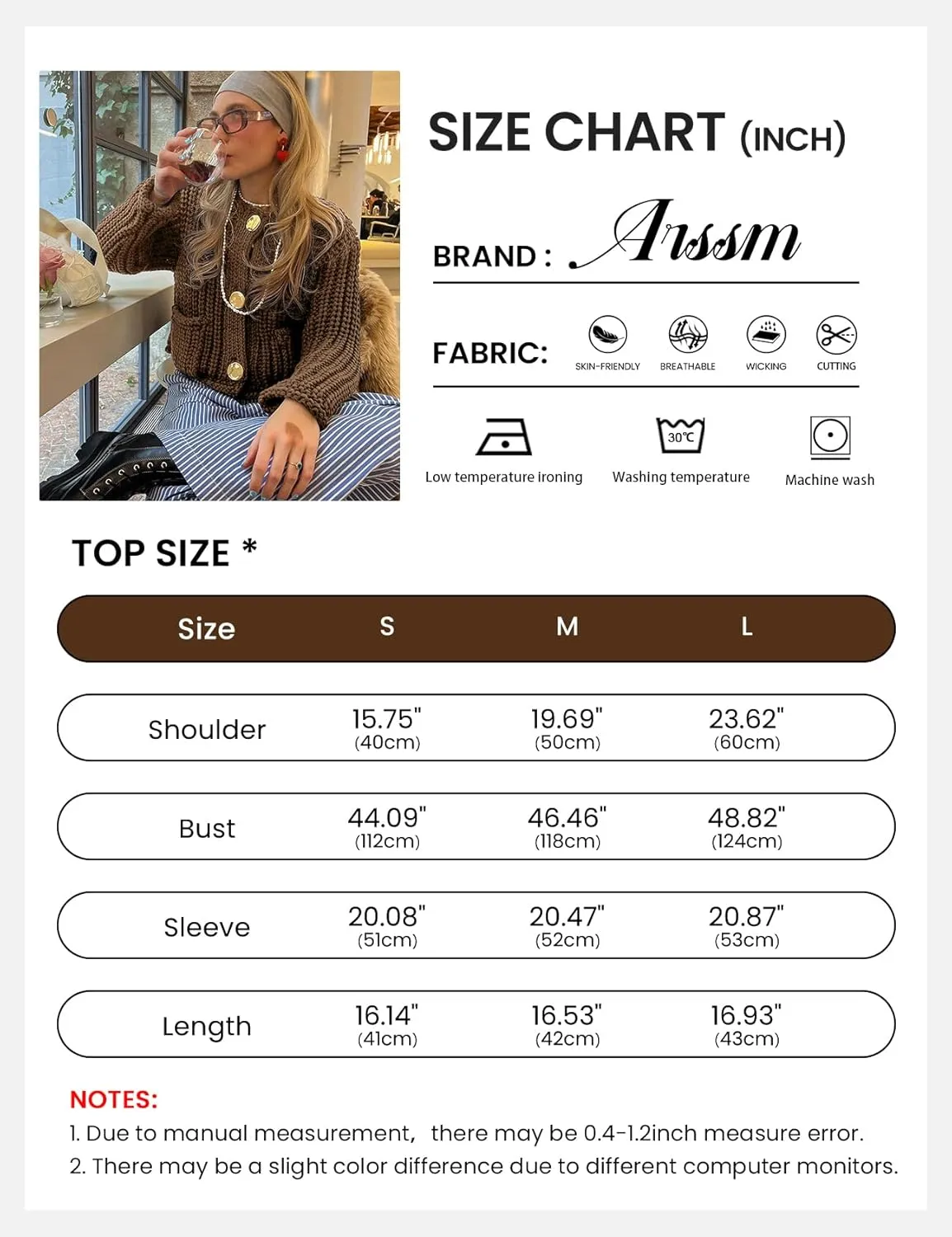 Arssm Womens Cropped Cardigan Sweaters Chunky Open Front Button Down Knit Sweater Long Sleeve Loose Cardigan Outerwear