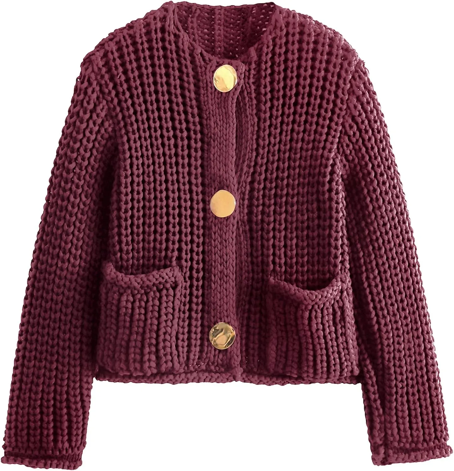 Arssm Womens Cropped Cardigan Sweaters Chunky Open Front Button Down Knit Sweater Long Sleeve Loose Cardigan Outerwear