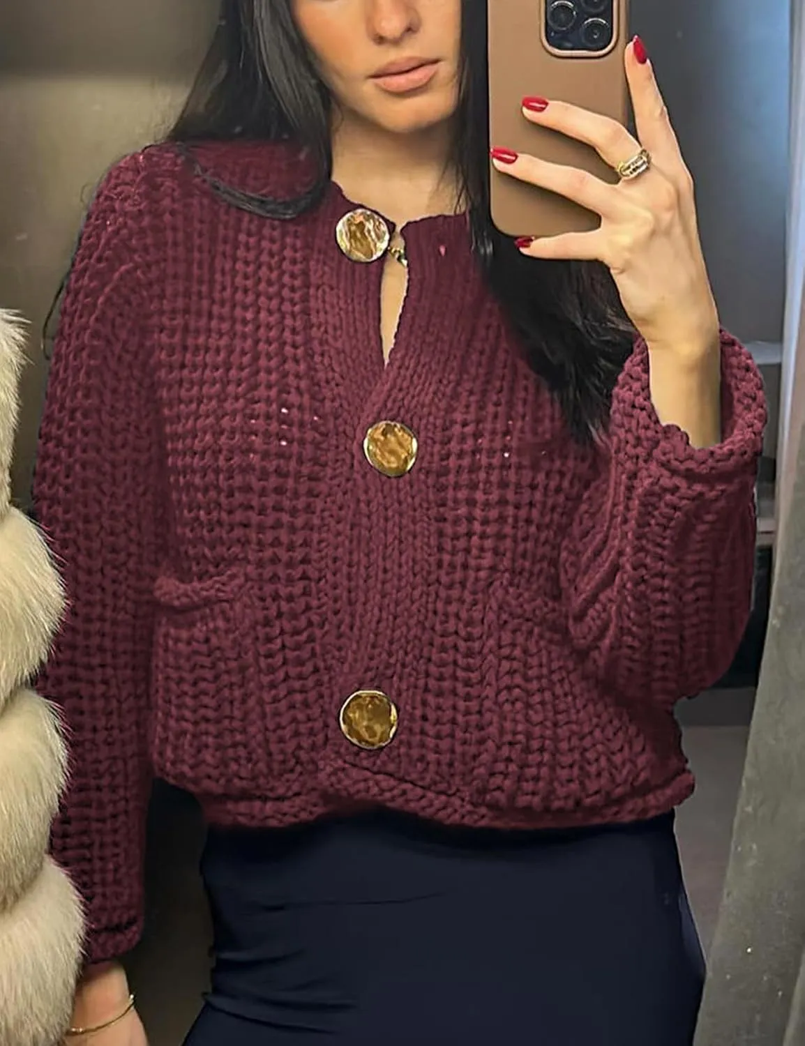 Arssm Womens Cropped Cardigan Sweaters Chunky Open Front Button Down Knit Sweater Long Sleeve Loose Cardigan Outerwear