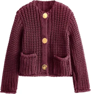 Arssm Womens Cropped Cardigan Sweaters Chunky Open Front Button Down Knit Sweater Long Sleeve Loose Cardigan Outerwear