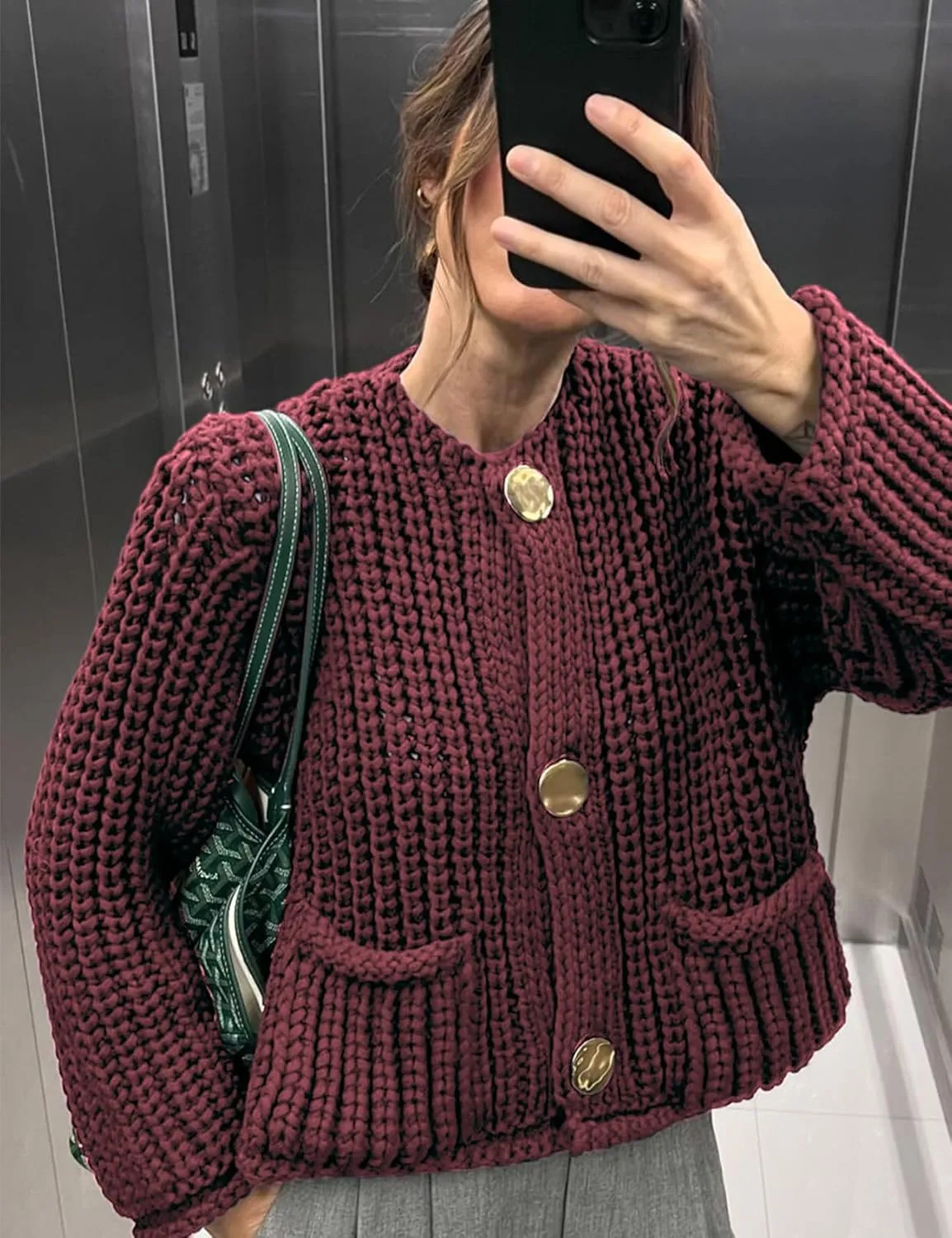 Arssm Womens Cropped Cardigan Sweaters Chunky Open Front Button Down Knit Sweater Long Sleeve Loose Cardigan Outerwear