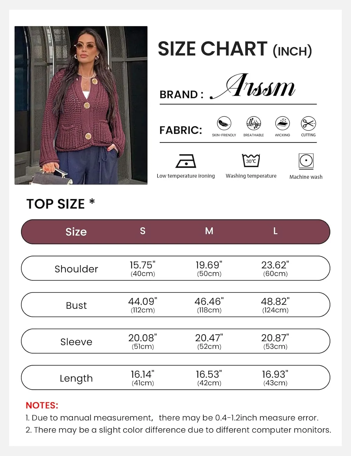 Arssm Womens Cropped Cardigan Sweaters Chunky Open Front Button Down Knit Sweater Long Sleeve Loose Cardigan Outerwear