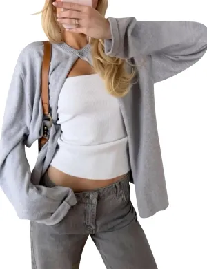 Arssm Womens One Button Cardigan Sweaters Crewneck Long Sleeve Sweater Open Front Knit Sweater Top