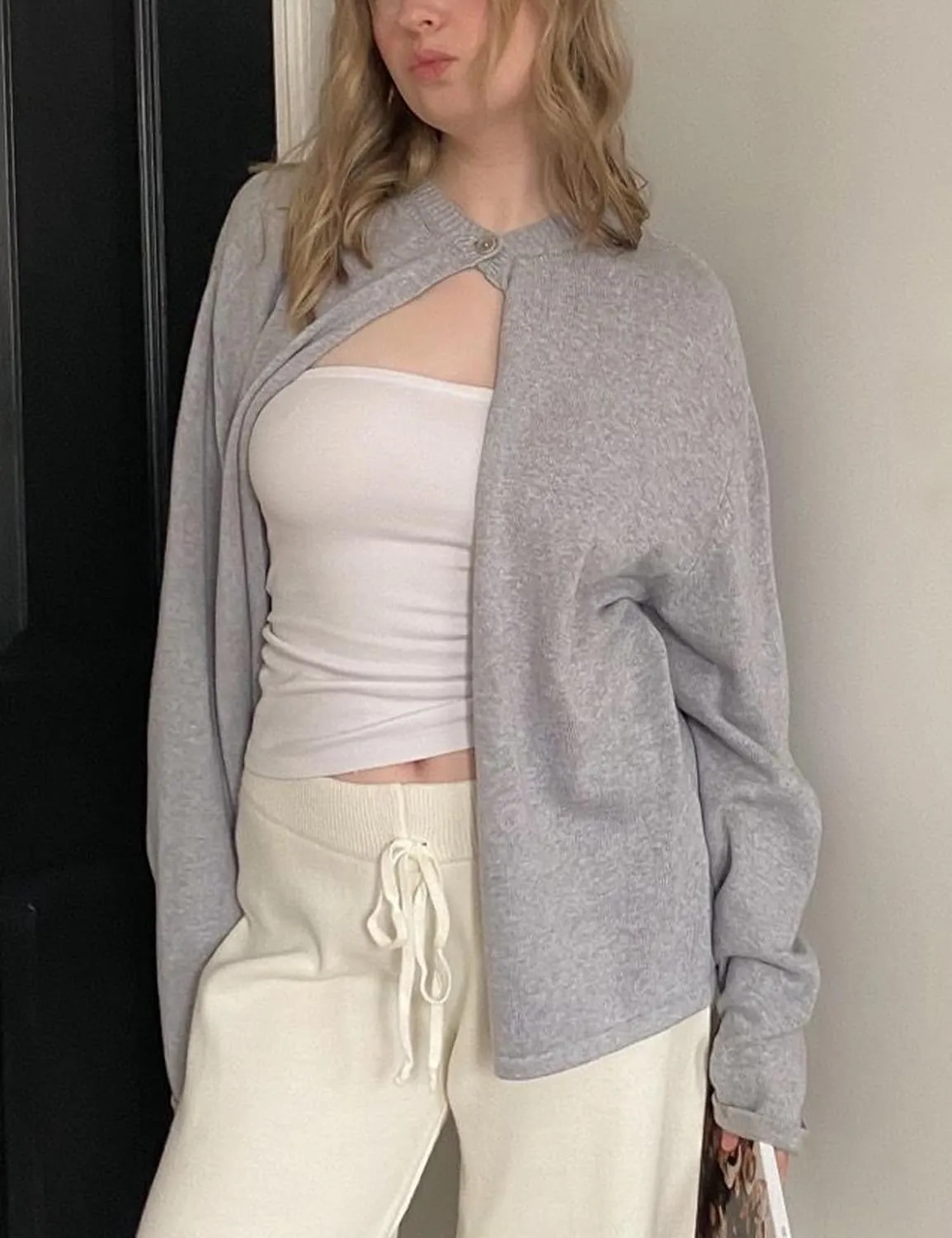 Arssm Womens One Button Cardigan Sweaters Crewneck Long Sleeve Sweater Open Front Knit Sweater Top