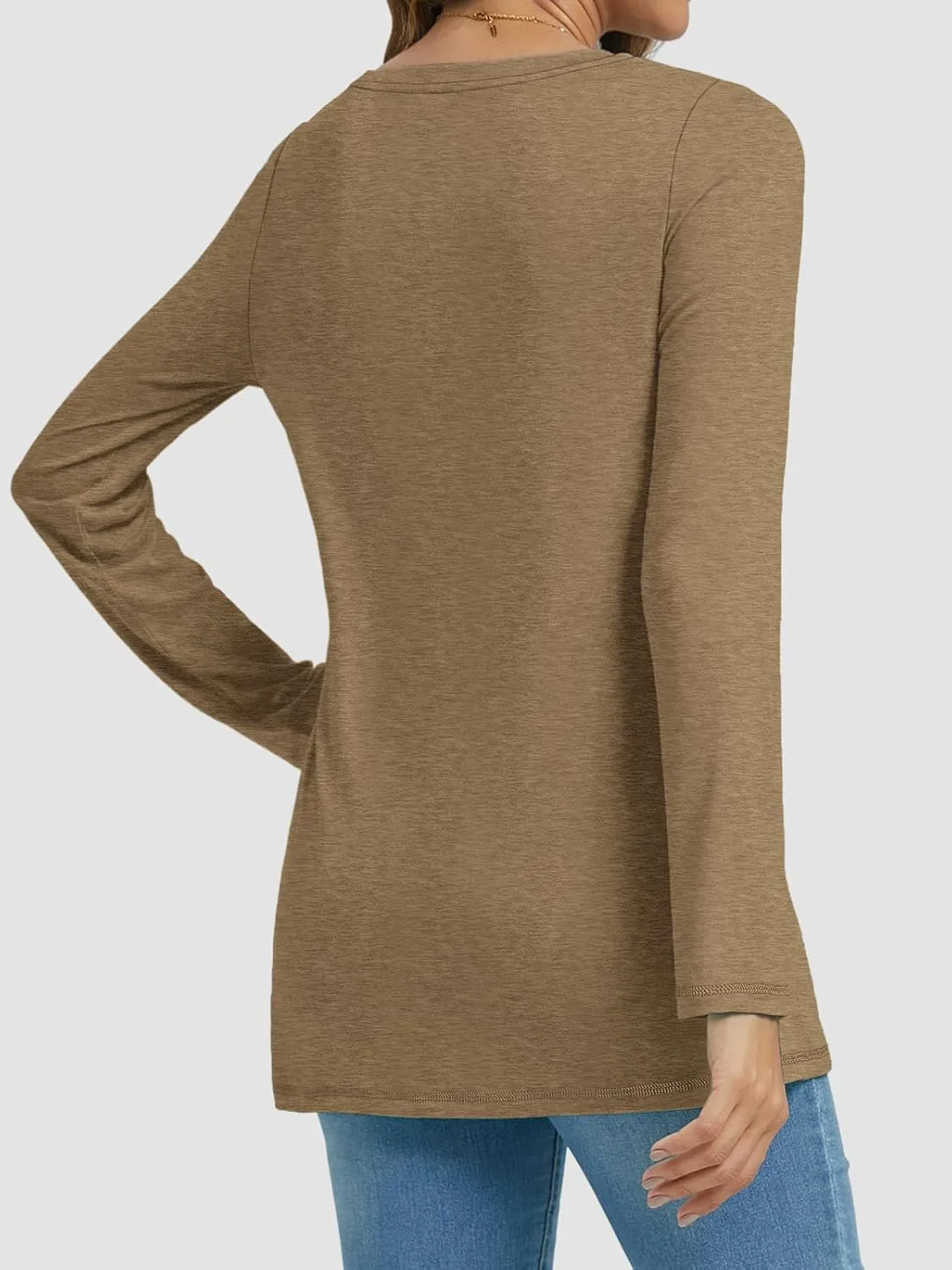 ATHMILE Womens Long Sleeve V Neck Shirts Basic Tee Casual Top Fall Trendy Tunic Outfits Fitted T Shirts