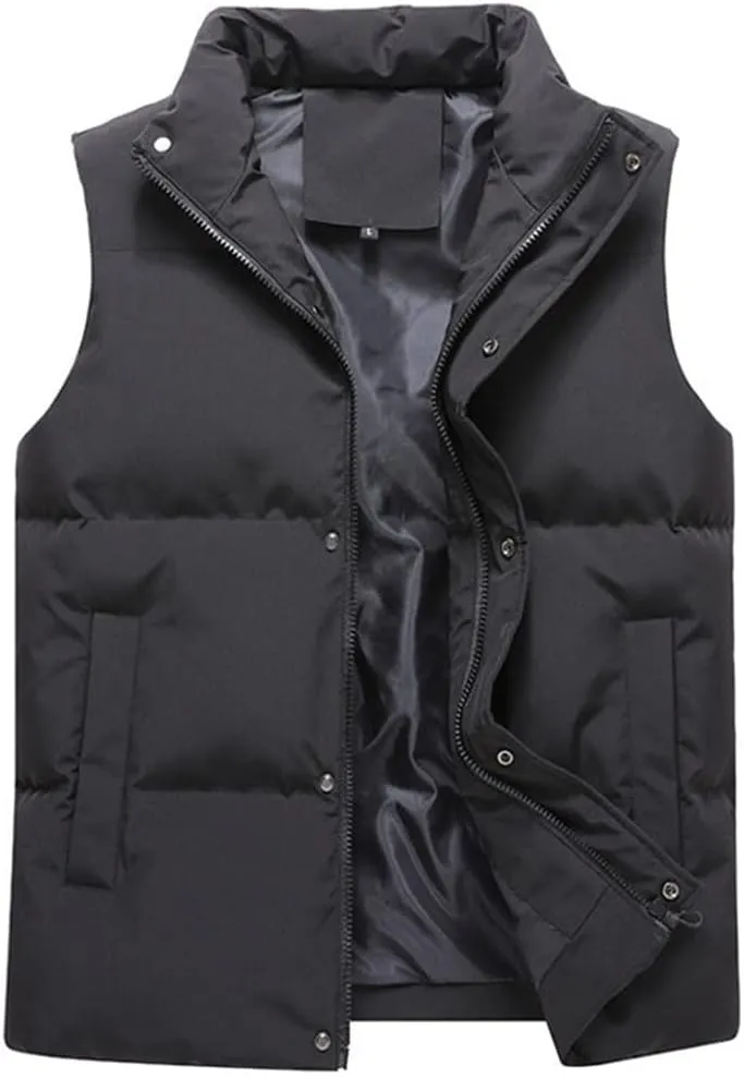 Autumn Winter Mens Parka Vest Outerwear Men Solid Casual Sleeveless Jacket Cotton Padded Waist Coats Male Oversized Vest