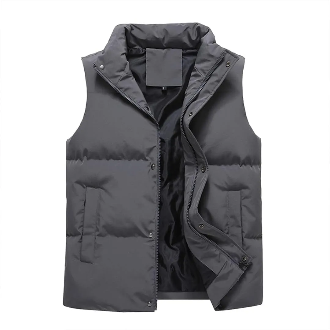 Autumn Winter Mens Parka Vest Outerwear Men Solid Casual Sleeveless Jacket Cotton Padded Waist Coats Male Oversized Vest