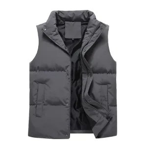 Autumn Winter Mens Parka Vest Outerwear Men Solid Casual Sleeveless Jacket Cotton Padded Waist Coats Male Oversized Vest