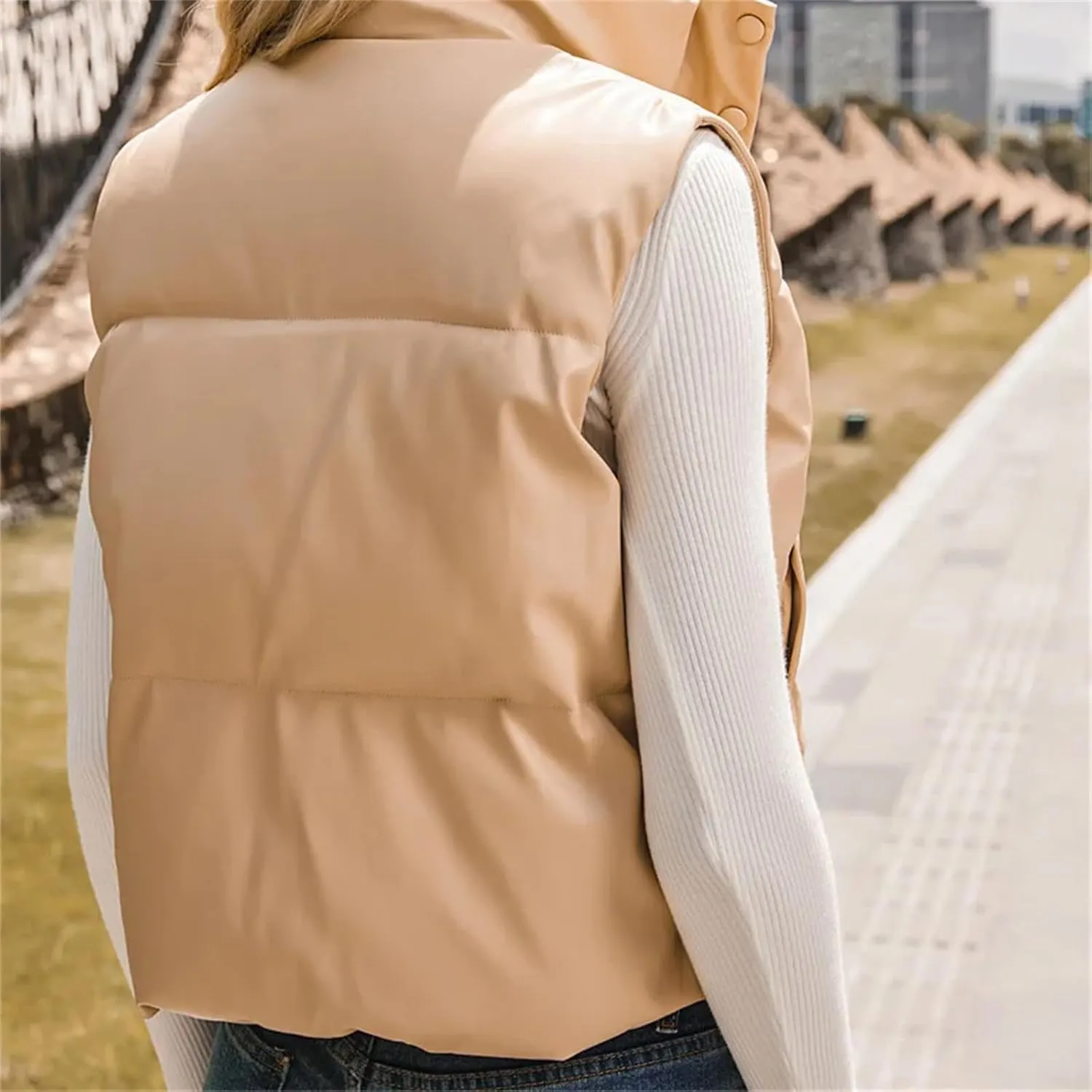 Autumn Winter Warm Vest Women Short Parkas Sleeveless Cotton Padded Waistcoat Down Jacket Zipper Clothes Tops