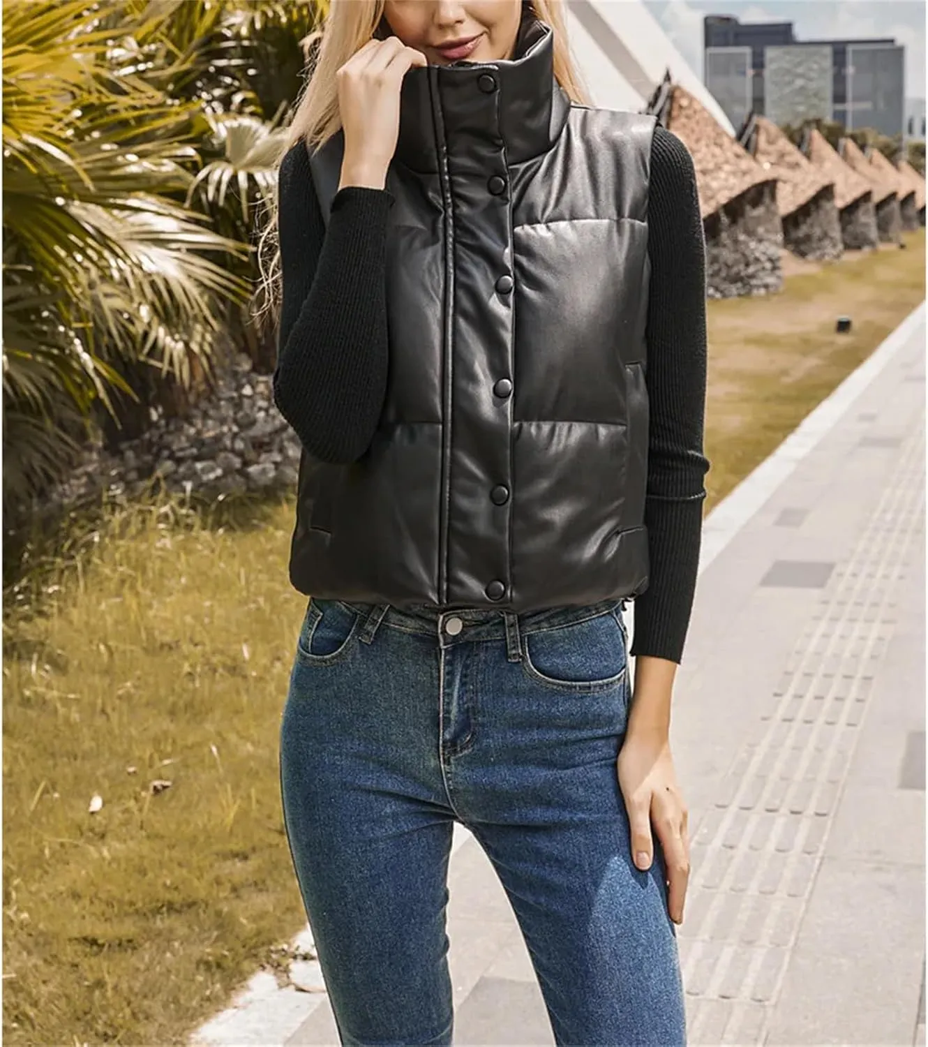 Autumn Winter Warm Vest Women Short Parkas Sleeveless Cotton Padded Waistcoat Down Jacket Zipper Clothes Tops